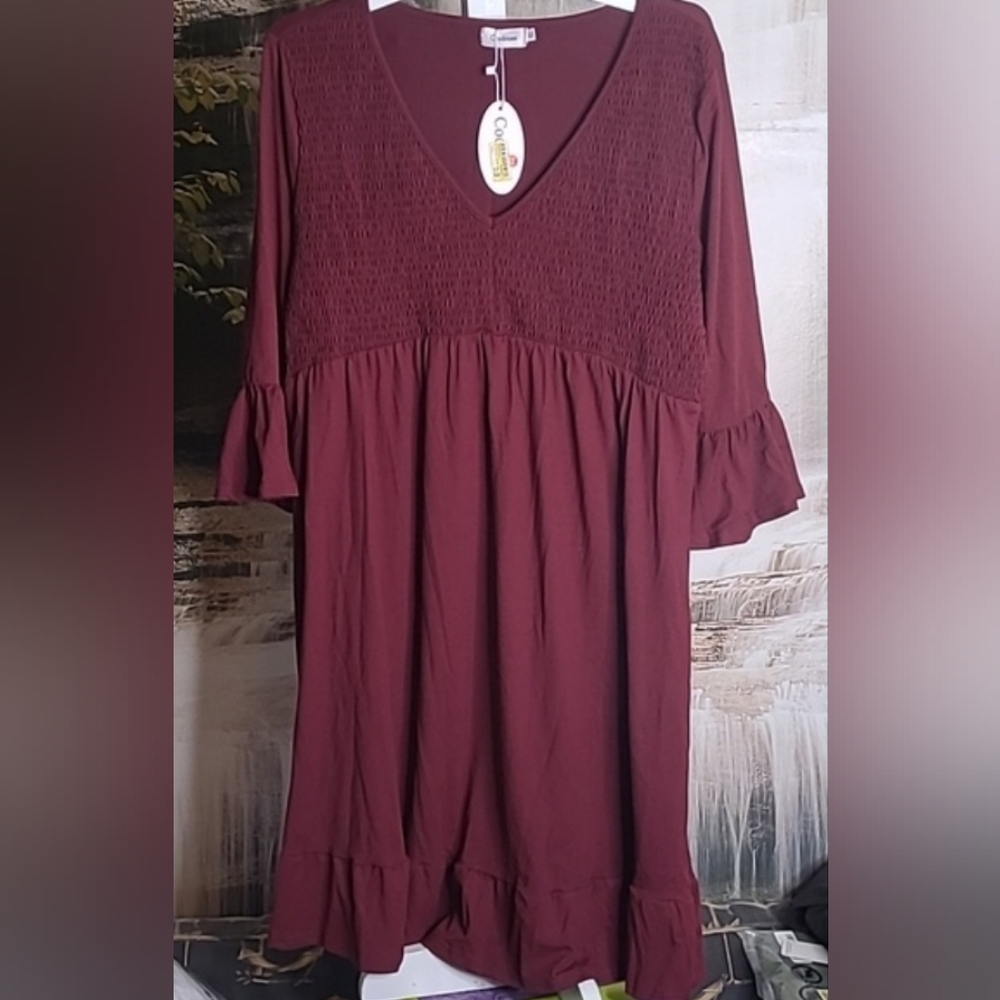 New with tags! Coolmee Womens XL smocked vneck maternity dress burgundy